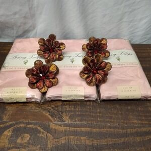 Spring Tulips Pink Damask Napkins flower holders formal party tea bridal baby